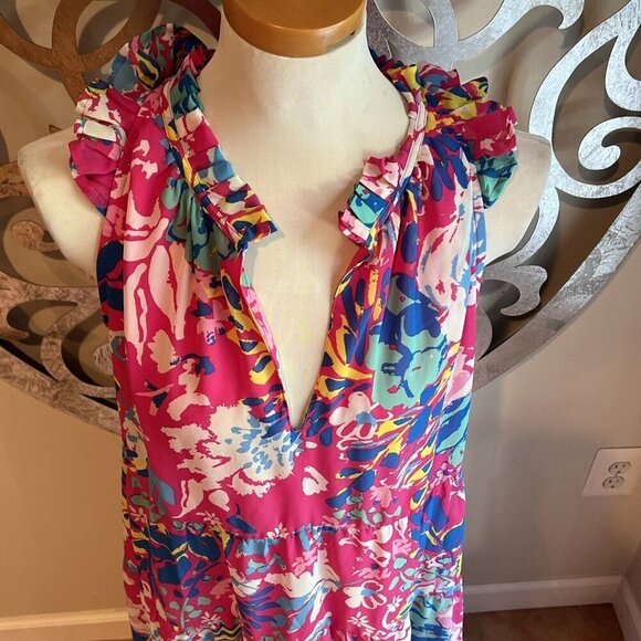 Mud Pie PINK Indy FLORAL MAXI DRESS Women’s Size Medium Spring Summer Dress - Picture 4 of 11